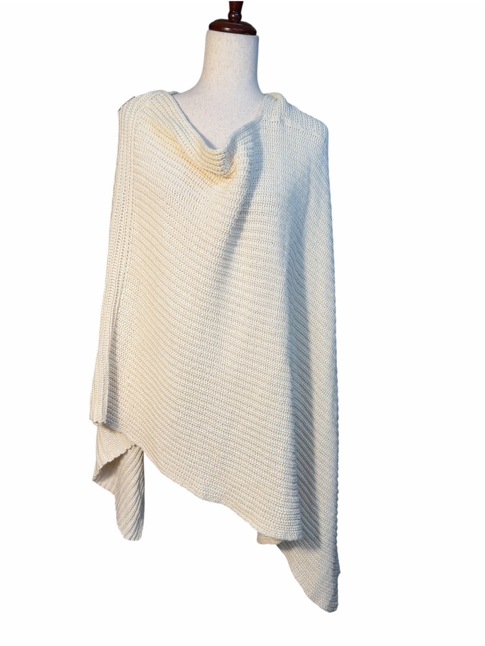 Love Your Melon Cream Cotton Knit Poncho Wrap Cape Made in USA